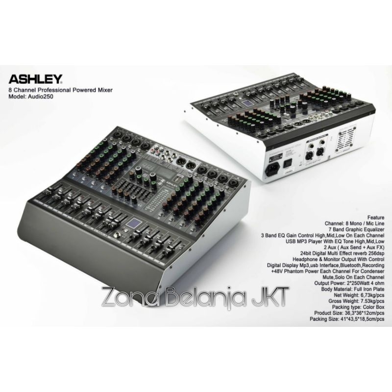 POWER MIXER ASHLEY AUDIO 250 8 CHANNEL USB BLUETOOTH EFEK VOCAL DSP ORIGIINAL