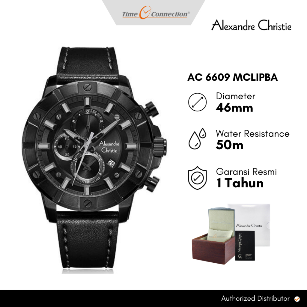 Alexandre Christie AC 6609 MCLIPBA Hitam Original / Jam Tangan Pria Analog Kulit MC