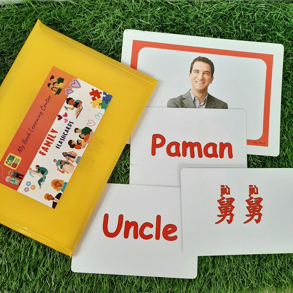 Kartu Mainan Edukasi Anak // Flashcards SIZE JUMBO Tema Keluarga // Family 3 Bahasa untuk anak umur 