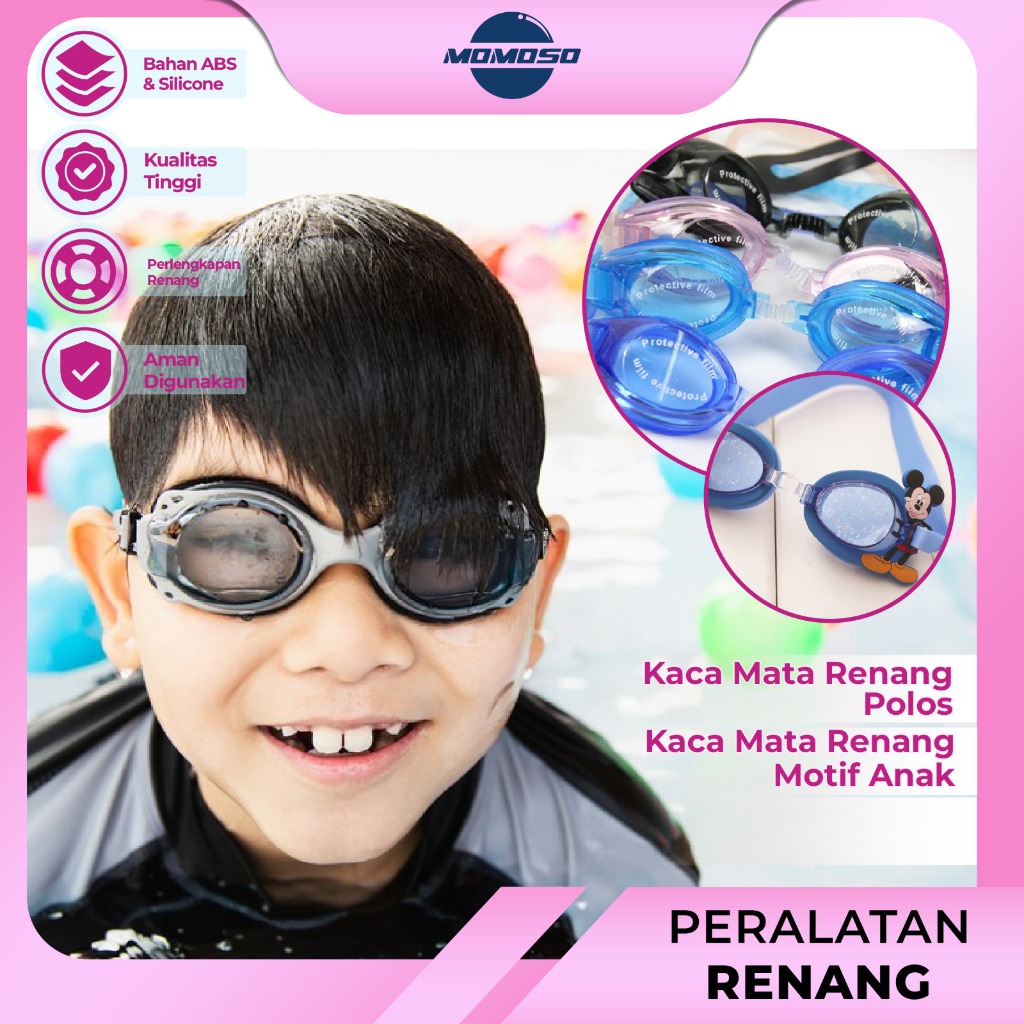 MOMOSO Peralatan Renang Anak/ Topi Renang Anak/Penutup Kepala Berenang/ Kacamata Karakter Renang Ana