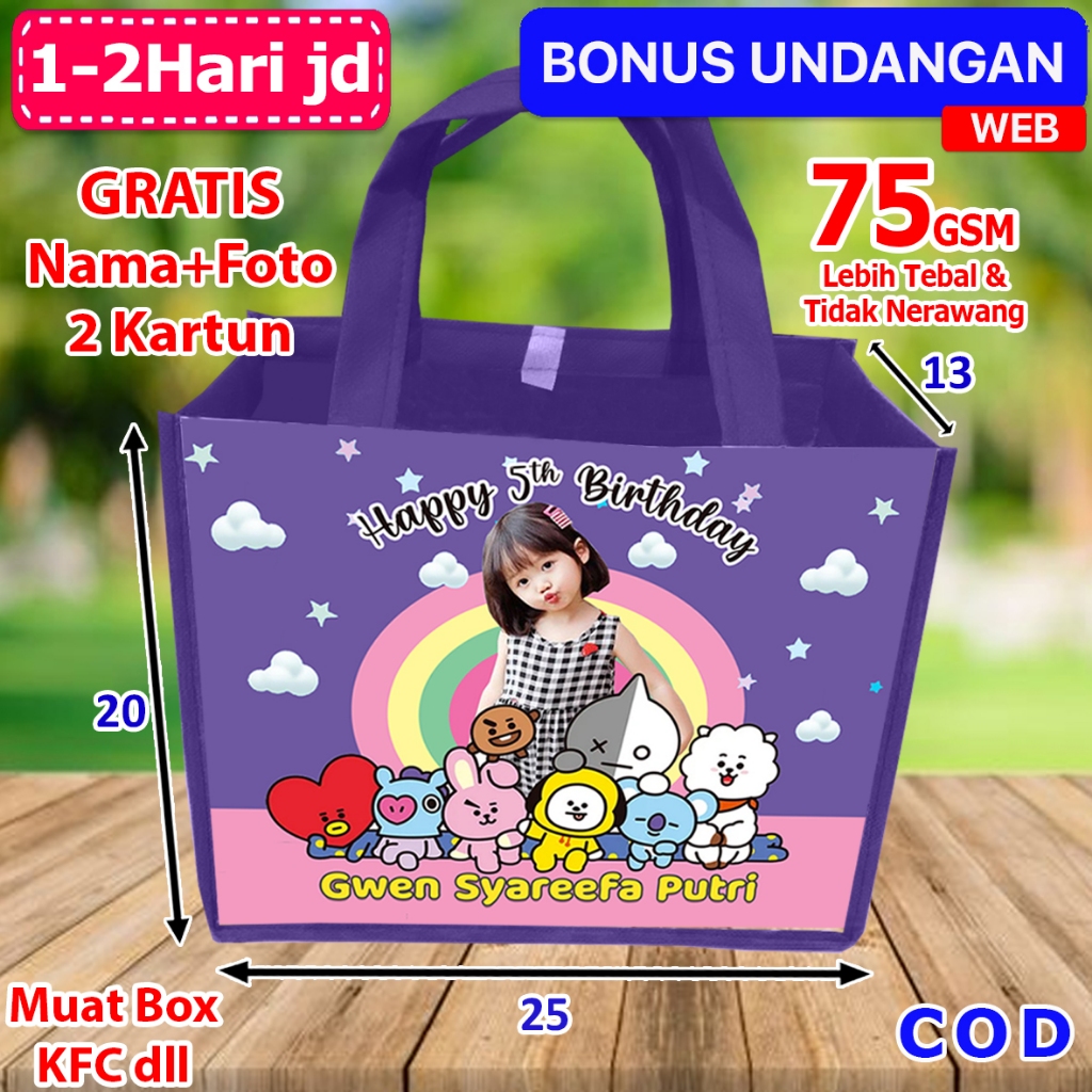 

Tas Ulang Tahun Anak BT21 Ungu