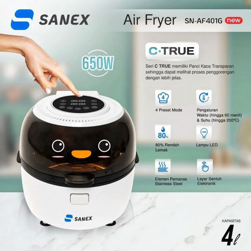 Air Fryer Sanex 4 L SN AF401G / Sanex Air Fryer 4Liter  Oven Listrik Portabel SNAF401G Penggoreng Tapa Minyak