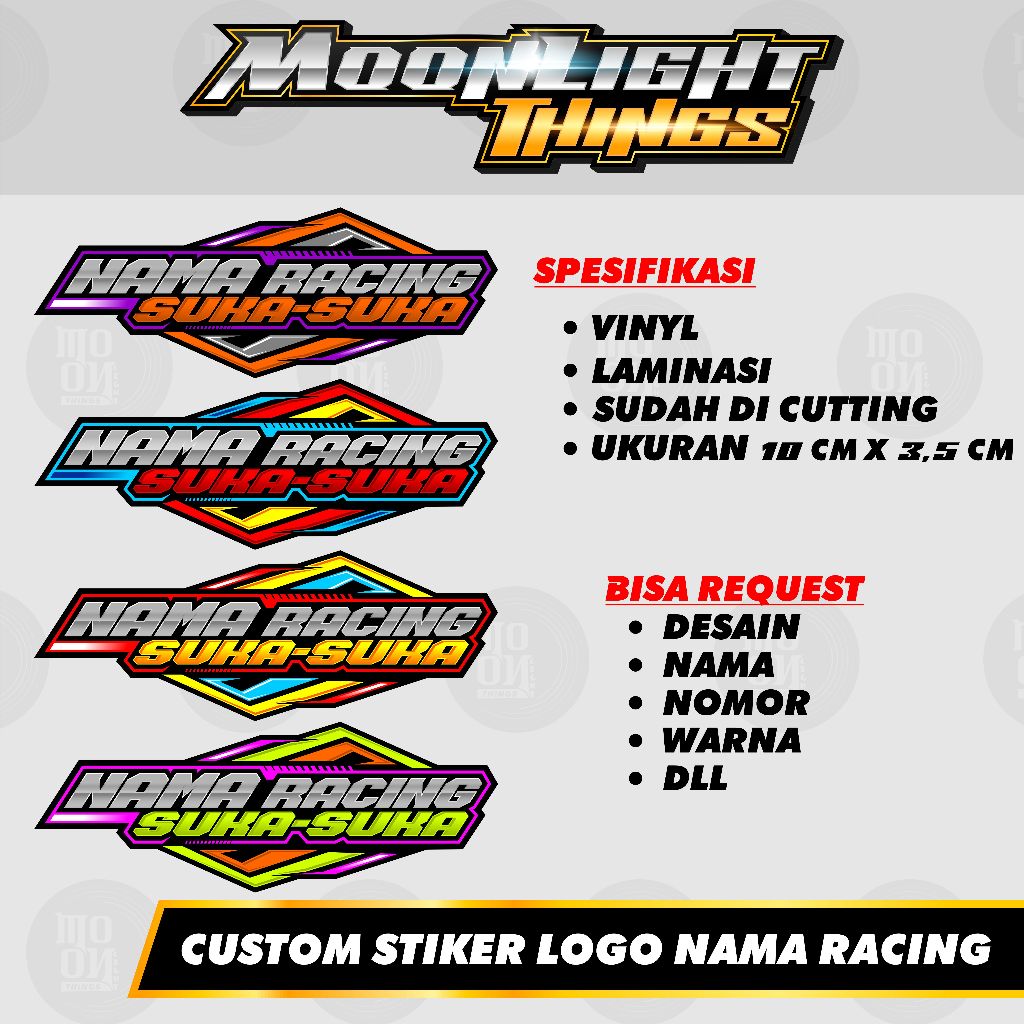 

[ SELUSIN ] Custom Cetak Sticker Logo NAMA RACING suka-suka bahan VINYL | MOONLight Things