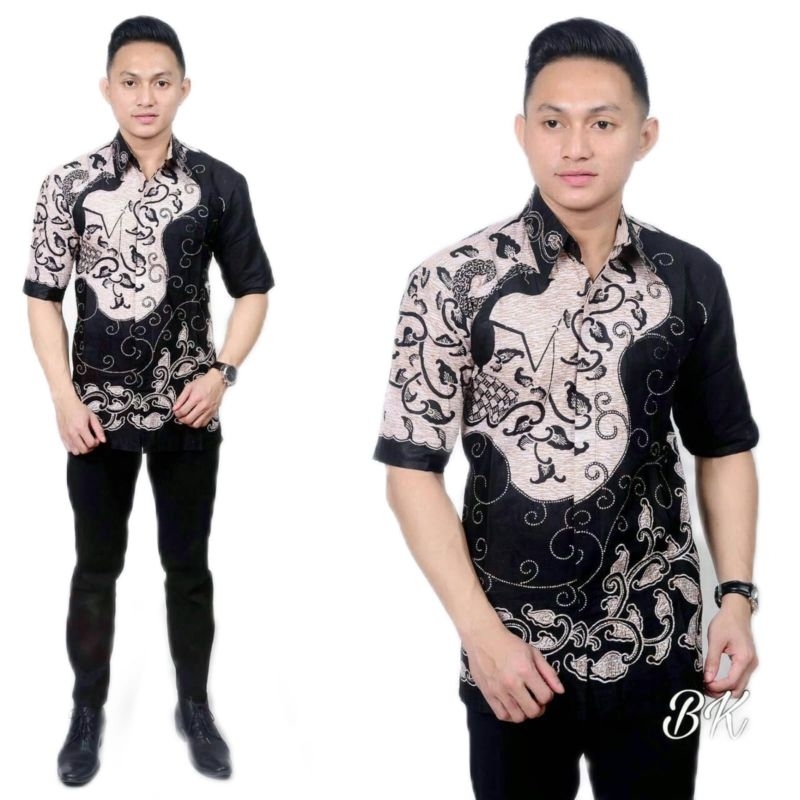HEM BATIK PRIA LENGAN PENDEK MOTIF WAYANG PUNDAK BAHAN KATUN SIZE M L XL XXL