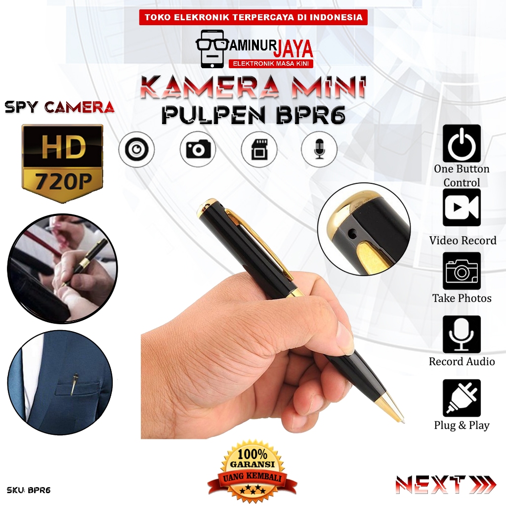 Kamera BPR6 Pulpen Spy Cam Camera Bolpoint Full HD 720P Spycam Pengintai Pengawas Mini Tersembunyi M