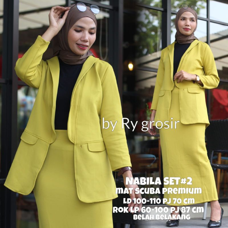 Setelan Blazer Tunik Rok Span Scuba Kekinian