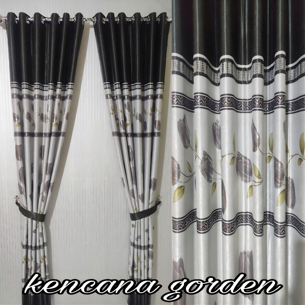 GORDEN BLACKOUT JENDELA IMPORT MOTIP TULIP MEWAH WARNA HITAM