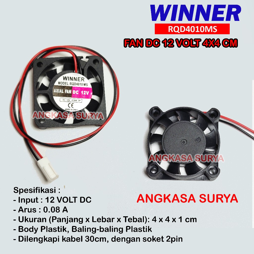 Fan Kipas DC 12v 4x4 cm Winner / Cooling Fan 4cm / Exhaust Fan DC 12 volt cm tebal 1 cm