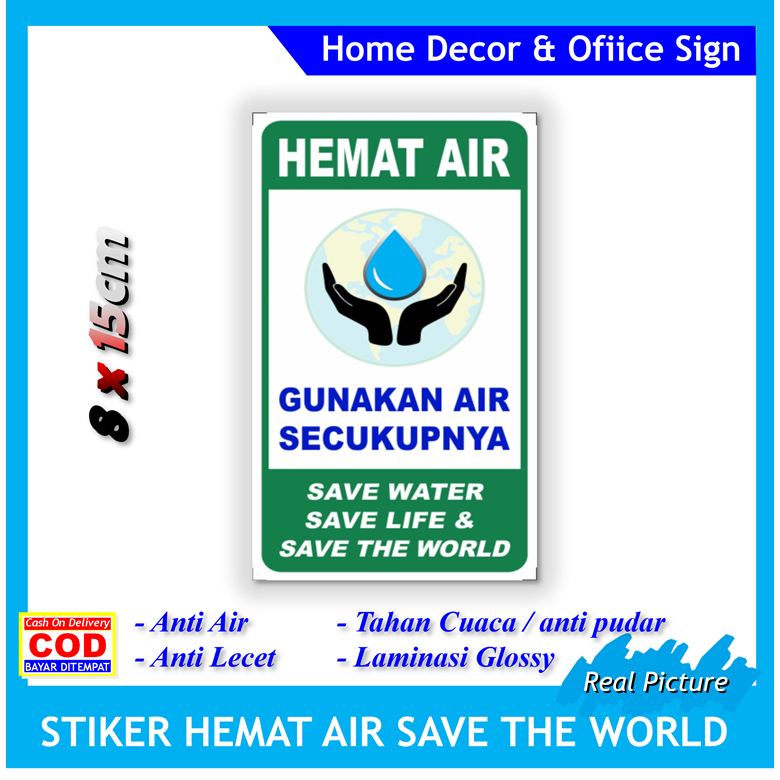 

Label stiker hemat air save world sticker go green peduli lingkungan jaga bumi