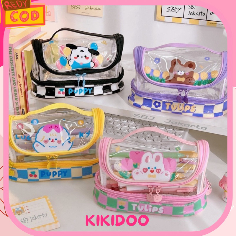

Kikidoo Tempat Pensil Transparant Kawaii Besar Tas Serbaguna Cantik RT181