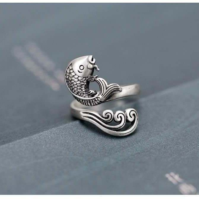 Cincin Ikan Mas Koi - Sterling Silve Jincai Koi Fish Ring Ethnic Style For Men Women / Cincin Ikan M