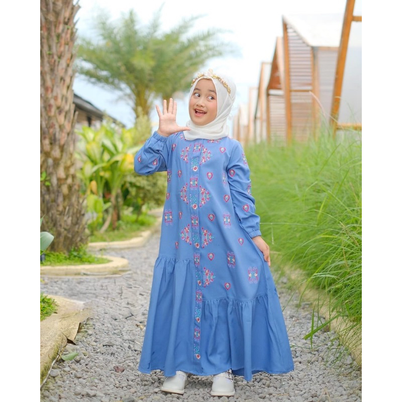 Gamis Anak Keumala Dress Bordir Bahan Katun Linen