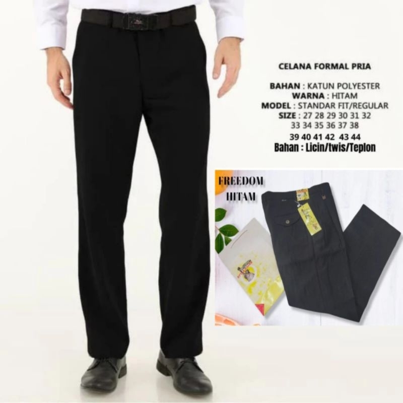 MURIF STORE| FREEDOM CELANA BAHAN PRIA HITAM REGULER REMPEL ELEGAN TEBAL CELANA FORMAL KANTOR KULIAH