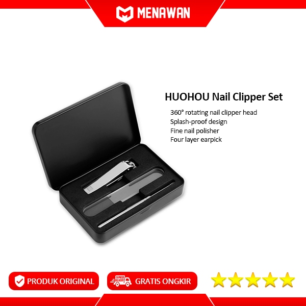 HUOHOU Nail Clipper Set 3-in-1 Gunting Kuku 360° Korek Kuping Manicure Set Original