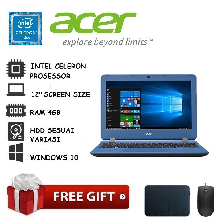Notebook Acer 12 inch RAM 2GB UP TO 4GB