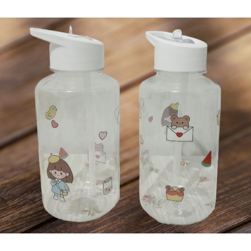 Botol Minum 1 Liter / Tumbler Bening ( Stiker variasi ya, pastinya lucu-lucu )