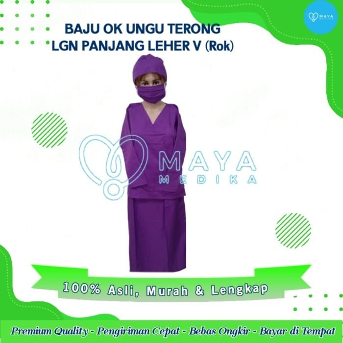 Baju OK Ungu Terong Lengan Panjang Baju Leher V Rok