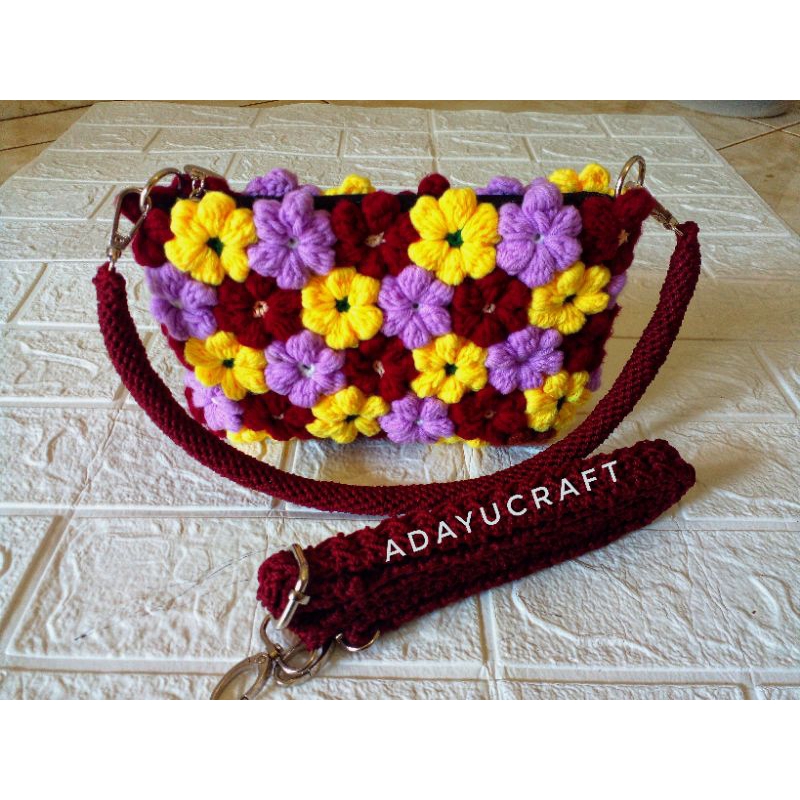Tas bunga puff rajut || clutchrajut||handbag rajut