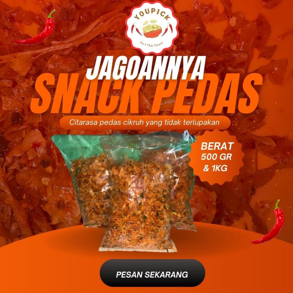 

KERIPIK SINGKONG PEDAS YOUPICK 1KG & 500GR - DAUN JERUK GURIH PEDAS-HALALMURAH | COD