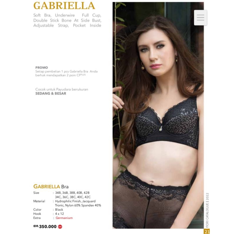 Fiori bra/ Gabriella pakai kawat tanpa busa full cup (full germanium)