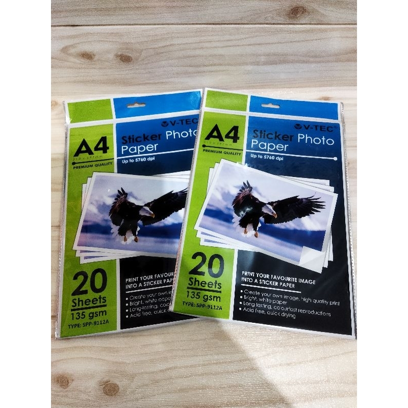 KERTAS STICKER PHOTO PAPER VTEC A4 135 GSM | KERTAS STIKER PHOTO PAPER (1PACK= 20LEMBAR)