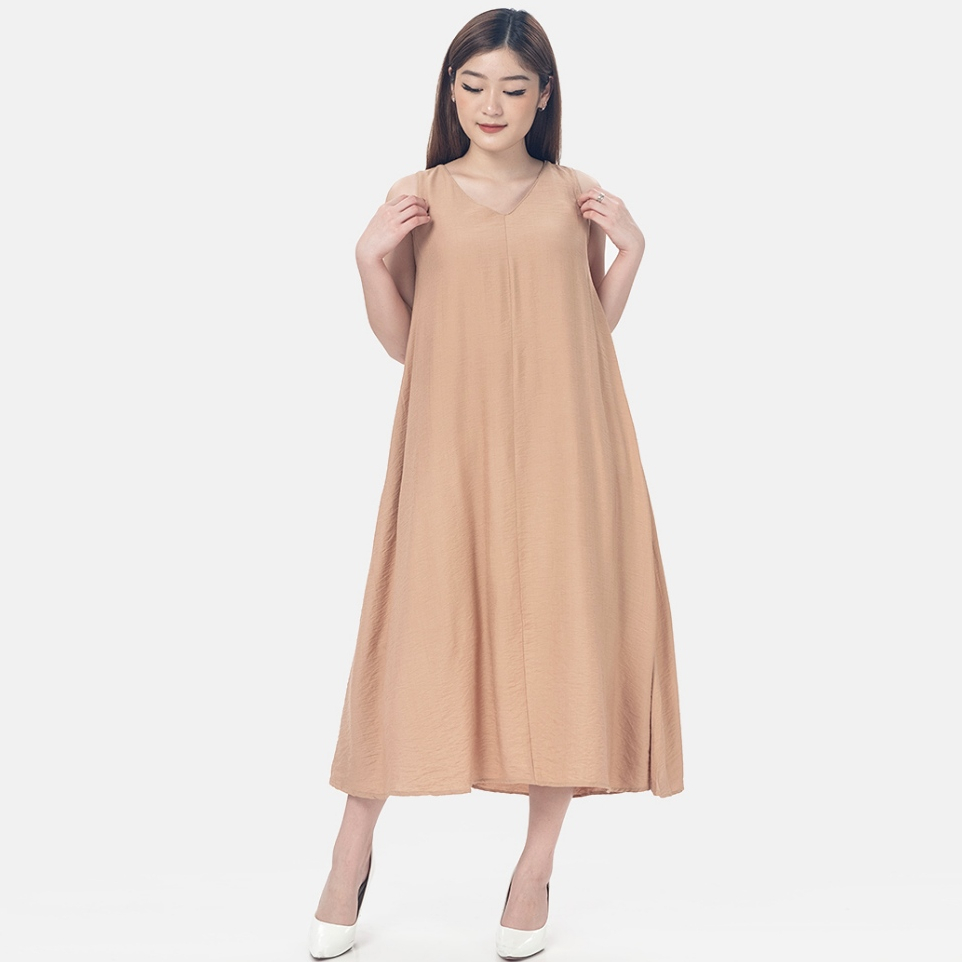 MKY CLOTHING MIDI DRESS TANPA LENGAN V NECK