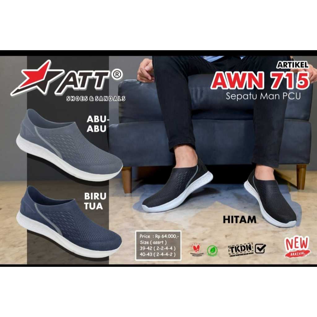 ATT AWN 715 - SEPATU KARET ATT PRIA ORIGINAL / SEPATU KARET ATT ANTI AIR / SEPATU SLIP ON KARET ATT