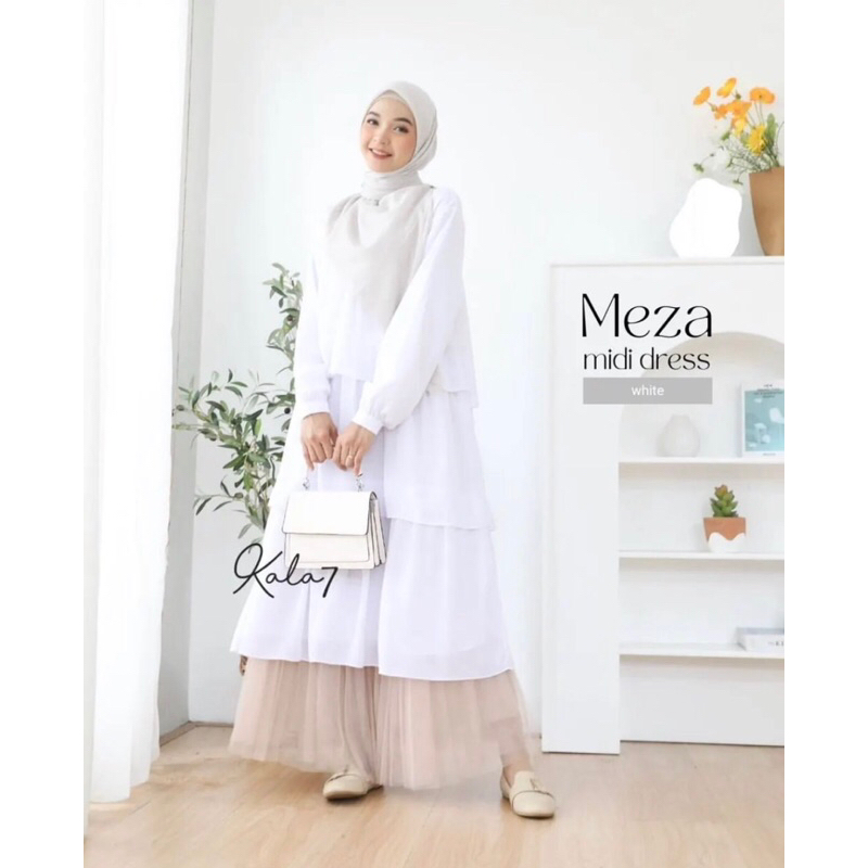 Preloved Meza Midi dress Zizara Haizi Kala7 Baju Lebaran Putih Tunik Lebaran