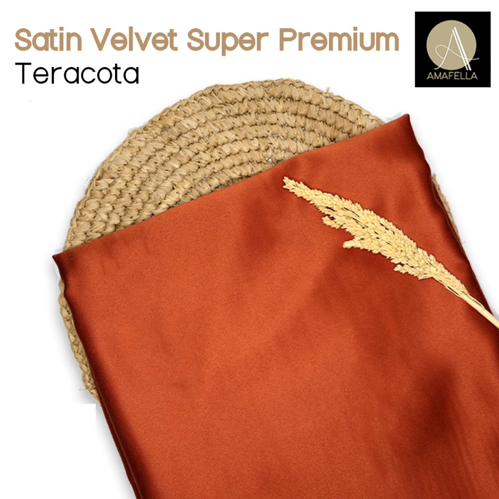 1/2 meter Kain Satin Velvet Super Premium Bahan Bridesmaid Seragaman Warna Terracota