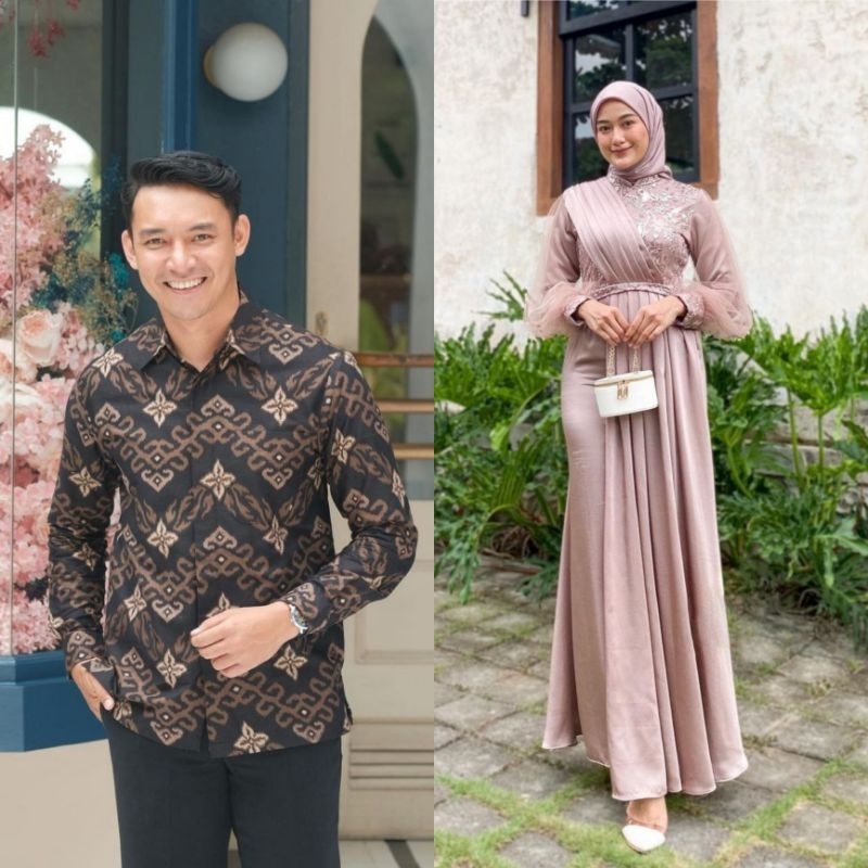 Amara Dress Couple Kemeja Batik Gamis busui brokat kombinasi gamis ( ADA JUMBO )