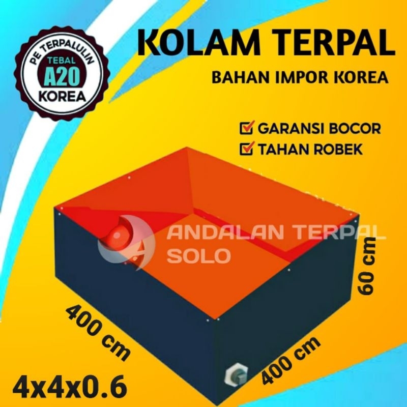 Terpal kolam Terpal ikan kotak A20 korea ukuran 400x400x60/4×4×0.6