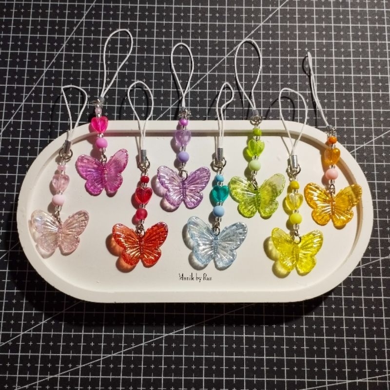 mini butterfly phone strap hp | keychain korea | keyring kpop lucu