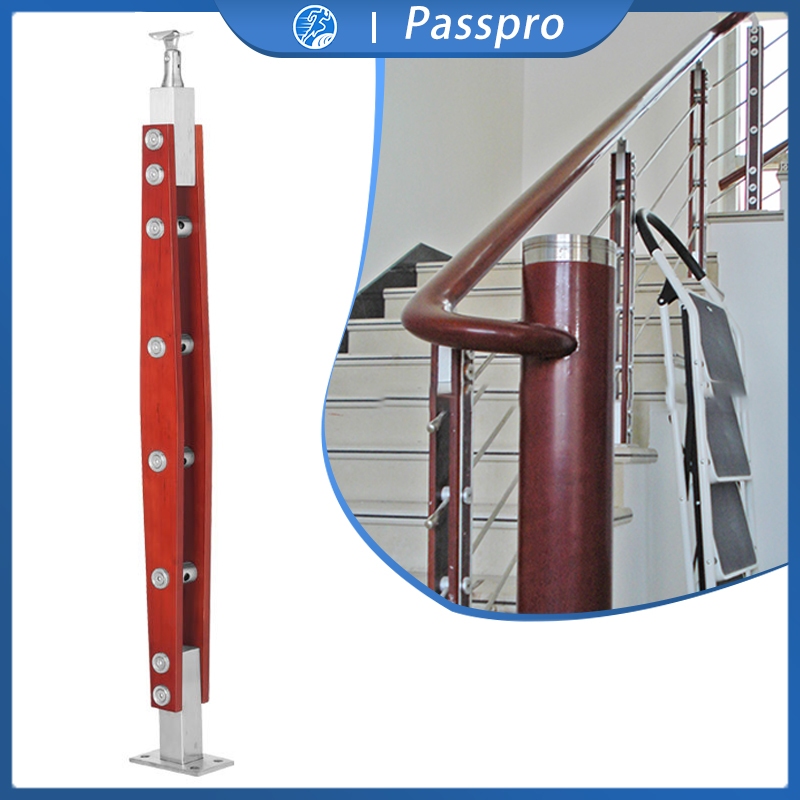 85cm Railing Tangga Stainless Dengan Kayu Model Kotak Hollow Railing Tangga Perforated