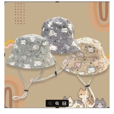 Topi Bucket Anak dan Balita Gambar Kucing Lucu Bahan Kanvas Premium Dengan Tali Usia 1-8 Tahun