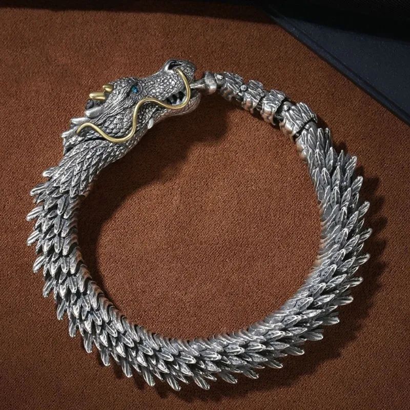 20cm Gelang pria naga Gaya Vintage Gelang Rantai Kepala Naga Gelang Rantai Naga