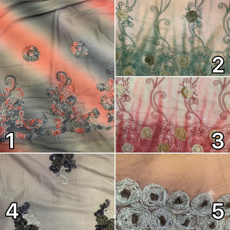 Sifon Bordir 3D motif / Bahan Kain Sifon Bordir 3D motif