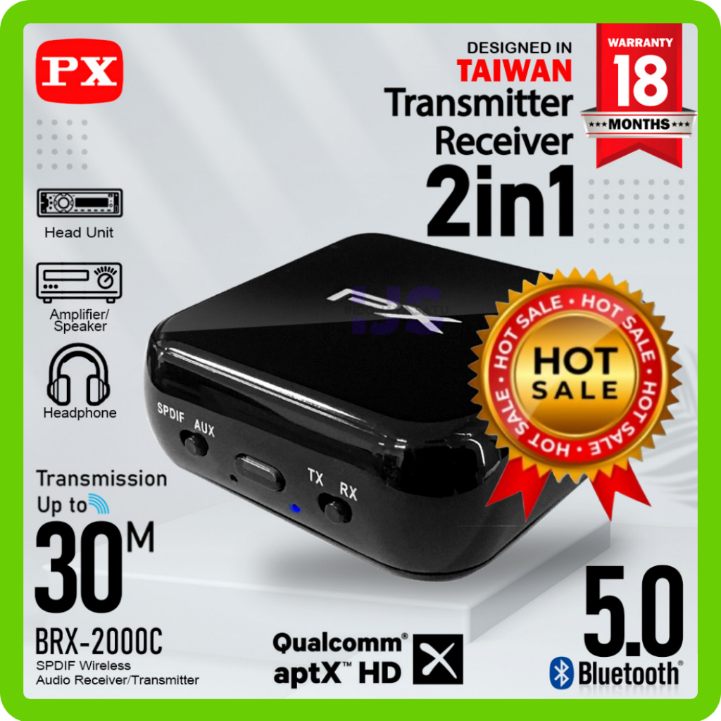Bluetooth Receiver Transmitter Audio 5.0 HD stereo 2in1 PX BRX-2000C Receiver Transmitter Bluetooth