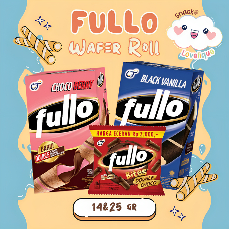 Fullo Stick Wafer Rolls 14g 1 BOX Isi 20pcs ( Choco Berry / Black Vanilla )