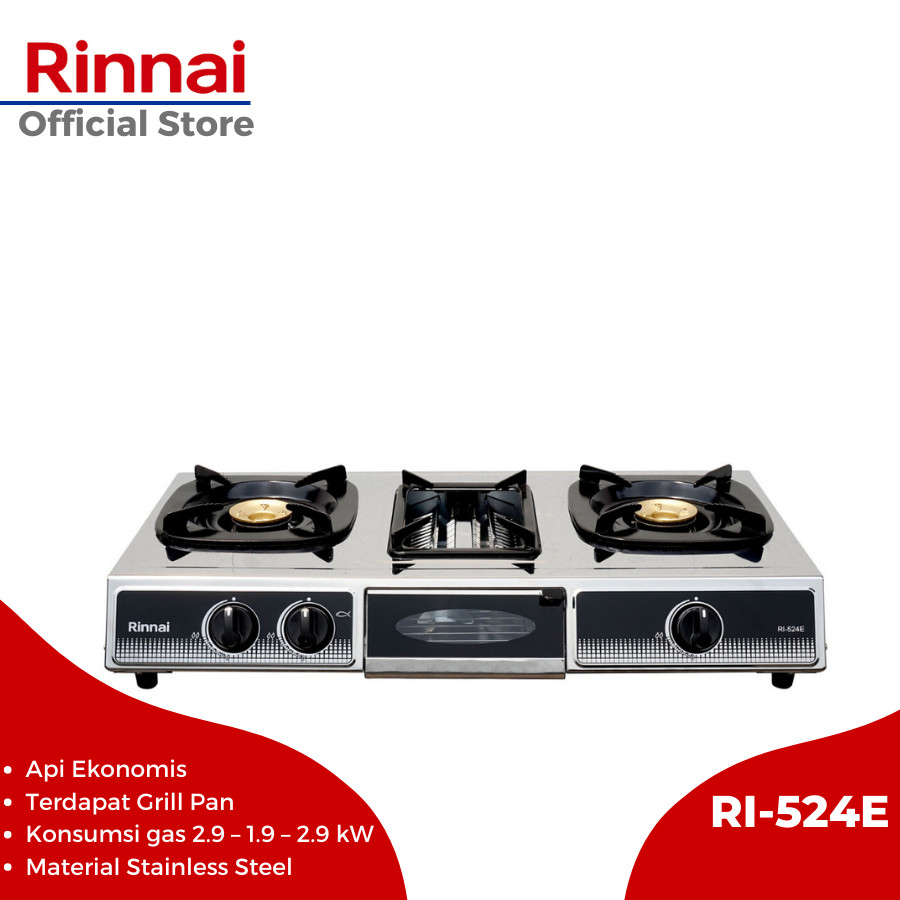 Kompor Gas 3 Tungku Rinnai RI 524 E Kompor Stainless Panggangan Rinnai 524 Kompor Panggang Rinnai RI