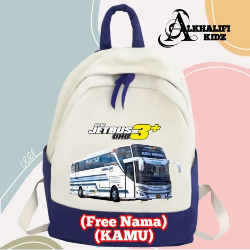 Tas Ransel Sekolah Anak Bus Pariwisata New Jet bus 3+ Backpack Free Nama