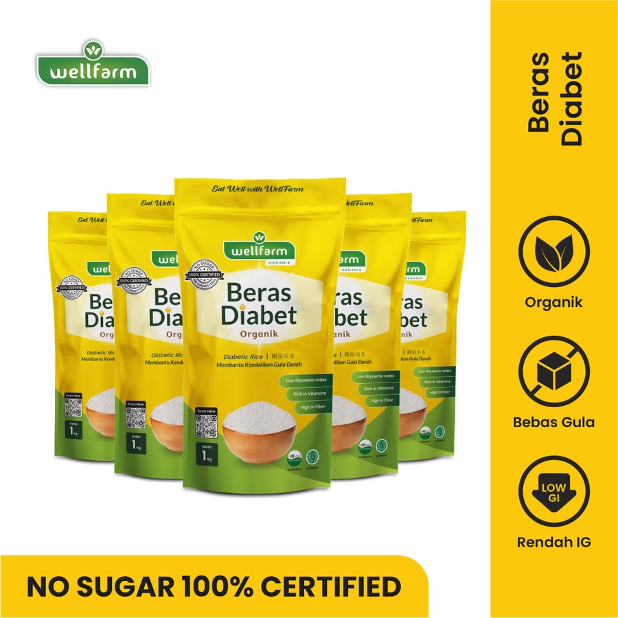 

Beras Diabetes Organik Low GI Sugar Free 5Kg / WellFarm Beras Diabet Bundling 5pcs