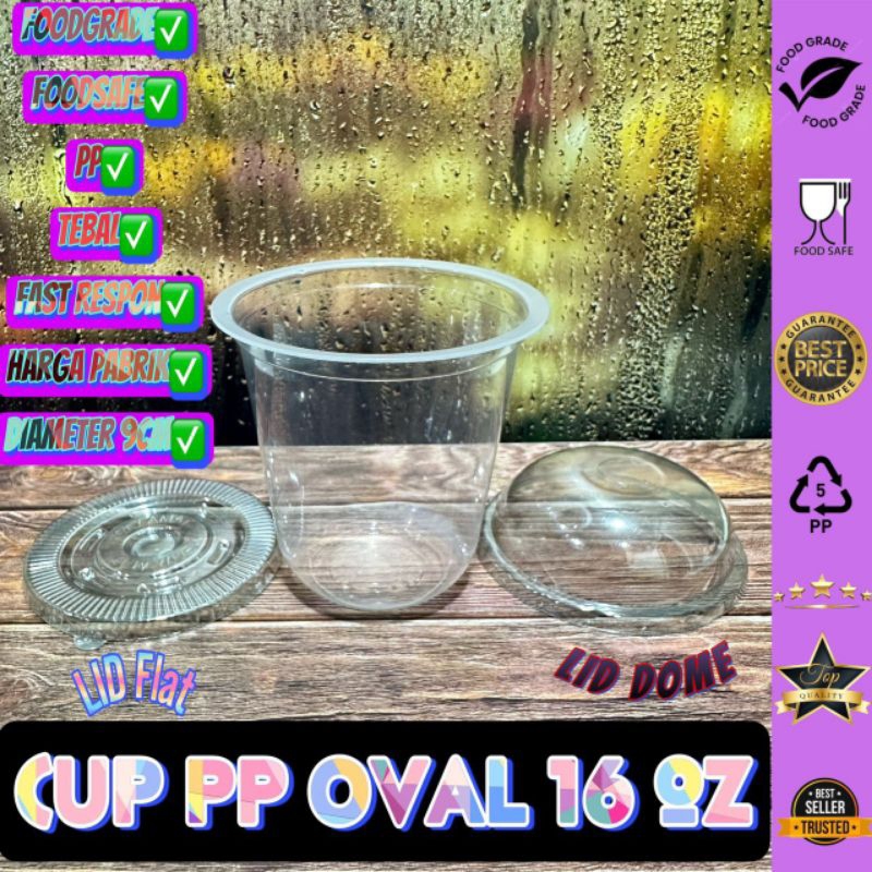ISI 50PCS CUP OVAL 16oz  UNIVERSAL CUP OVAL GELAS PLASTIK 16oz GELAS PLASTIK MINUMAN CUP PP 16oz OVA