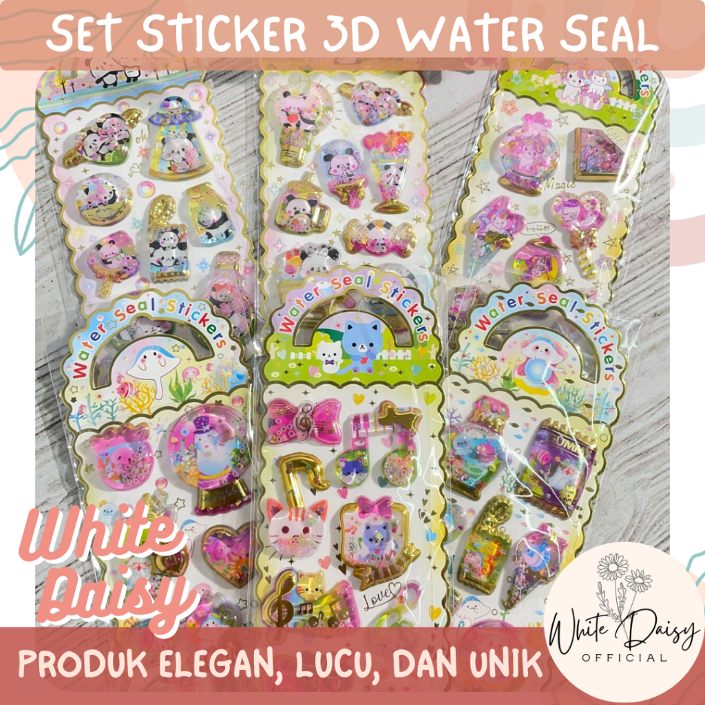 

Set sticker 3D water seal premium segel air timbul unik lucu imut