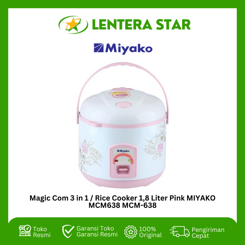 Magic Com 3 in 1 / Rice Cooker 1,8 Liter Pink MIYAKO MCM638 MCM-638