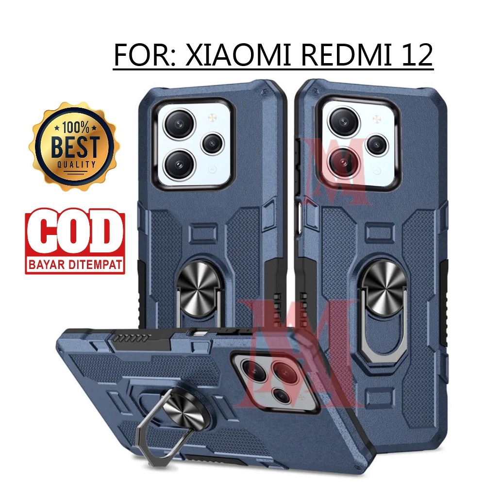 Casing Untuk Xiaomi Redmi 12 Hard Case Ring Armor Robot Case Kickstand Hybrid/Ring Holder Case Premi