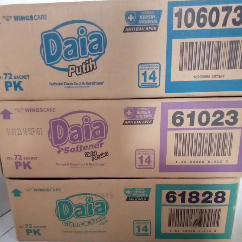 Wings DAIA Deterjen Bubuk 46G 1 Dus Karton Isi 72 Kemasan 1000 Varian RANDOM Daya Detergent Powder S