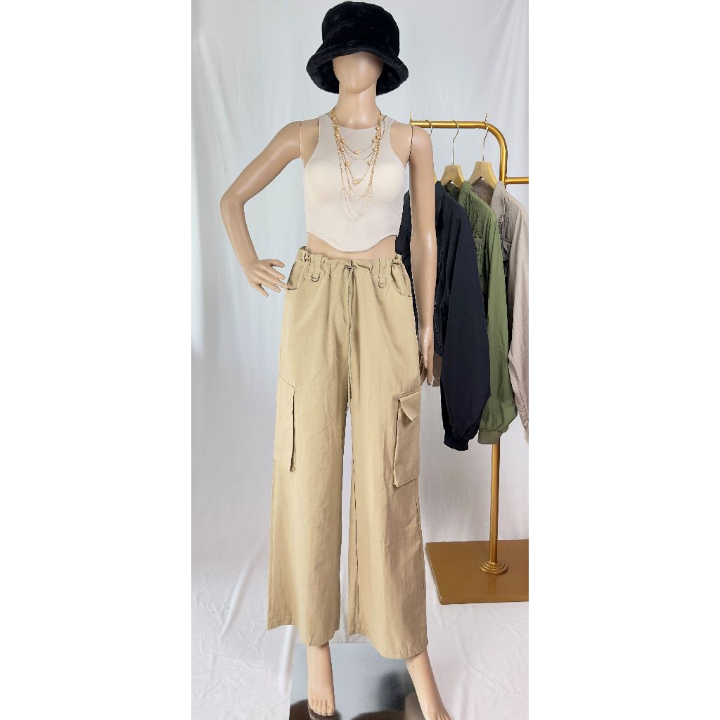 CLEARANCE SALE - Keltis Shop BKK - Celana Cargo Katun Wanita Pinggang Serut - Free Size