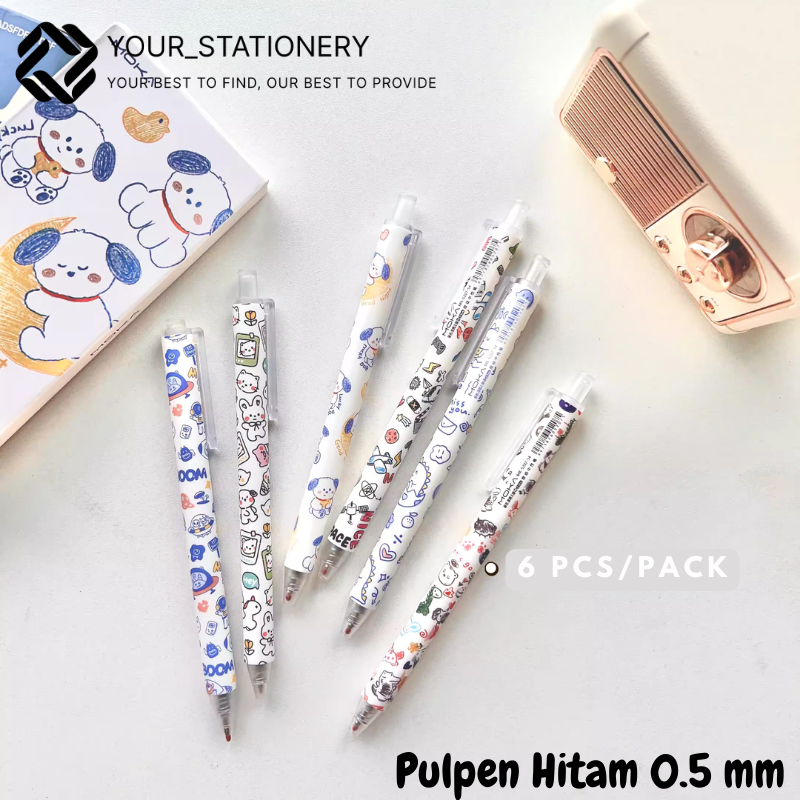 

[Your_Stationery] Pulpen Lucu Motif Kartun 6PCS/BOX/ Pulpen Gelpen Hitam 0.5mm