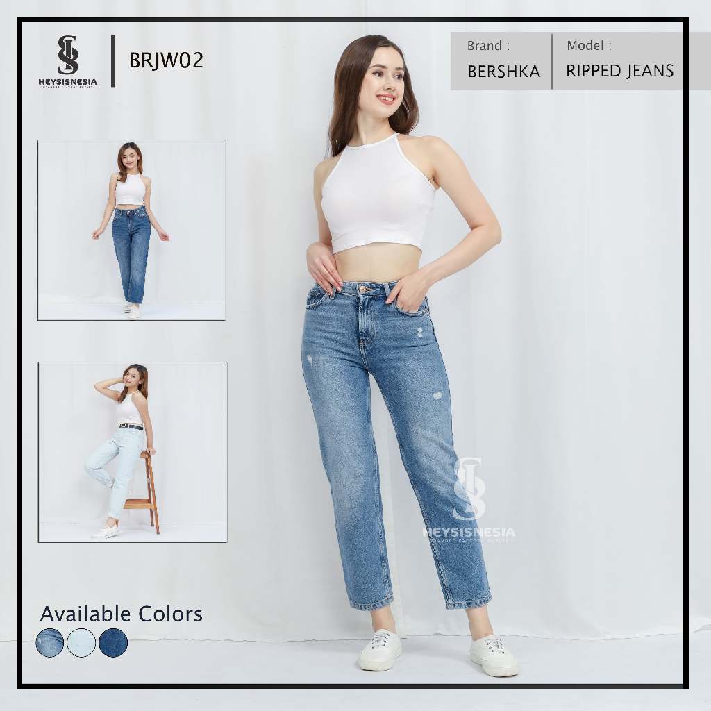HEYSISNESIA | BERSHKA MOM JEANS FOR WOMAN | RIPPED JEANS HIGHWAIST | JEANS BOYFRIEND WANITA | BRJW02