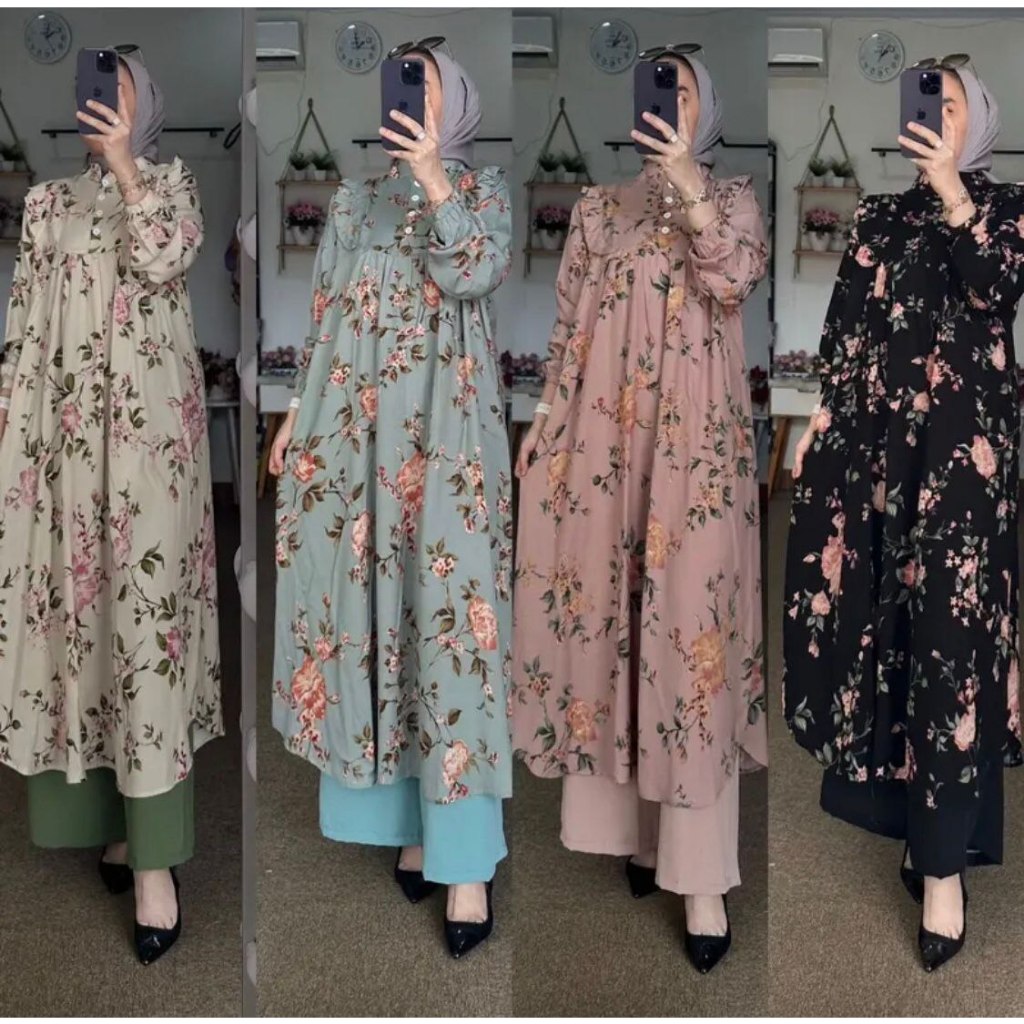 oneset long tunik azalea setelan tunik rayon oneset cel crincle premium